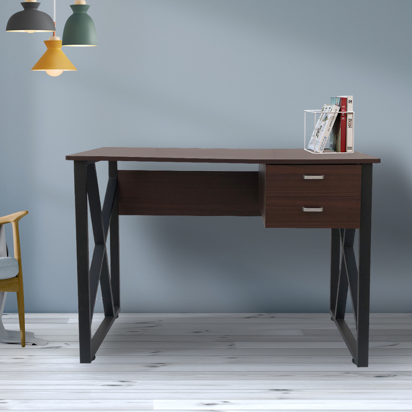 Bureau computer tafel Stoer - laptop buro - zwart metaal bruin hout - alternatieve afbeelding
