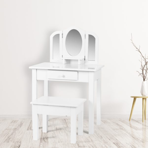 Kaptafel met krukje - opmaaktafel kinderkamer met spiegels - Meubel Plein