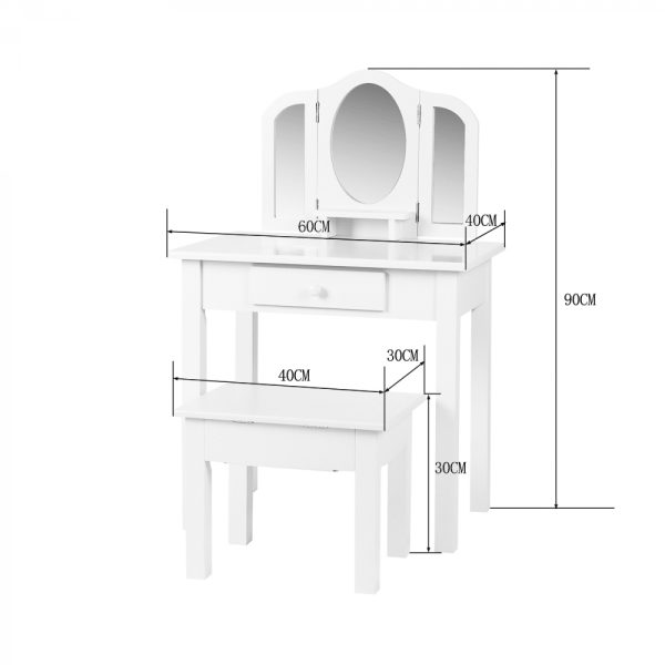 Kaptafel met krukje - opmaaktafel kinderkamer met spiegels - Meubel Plein