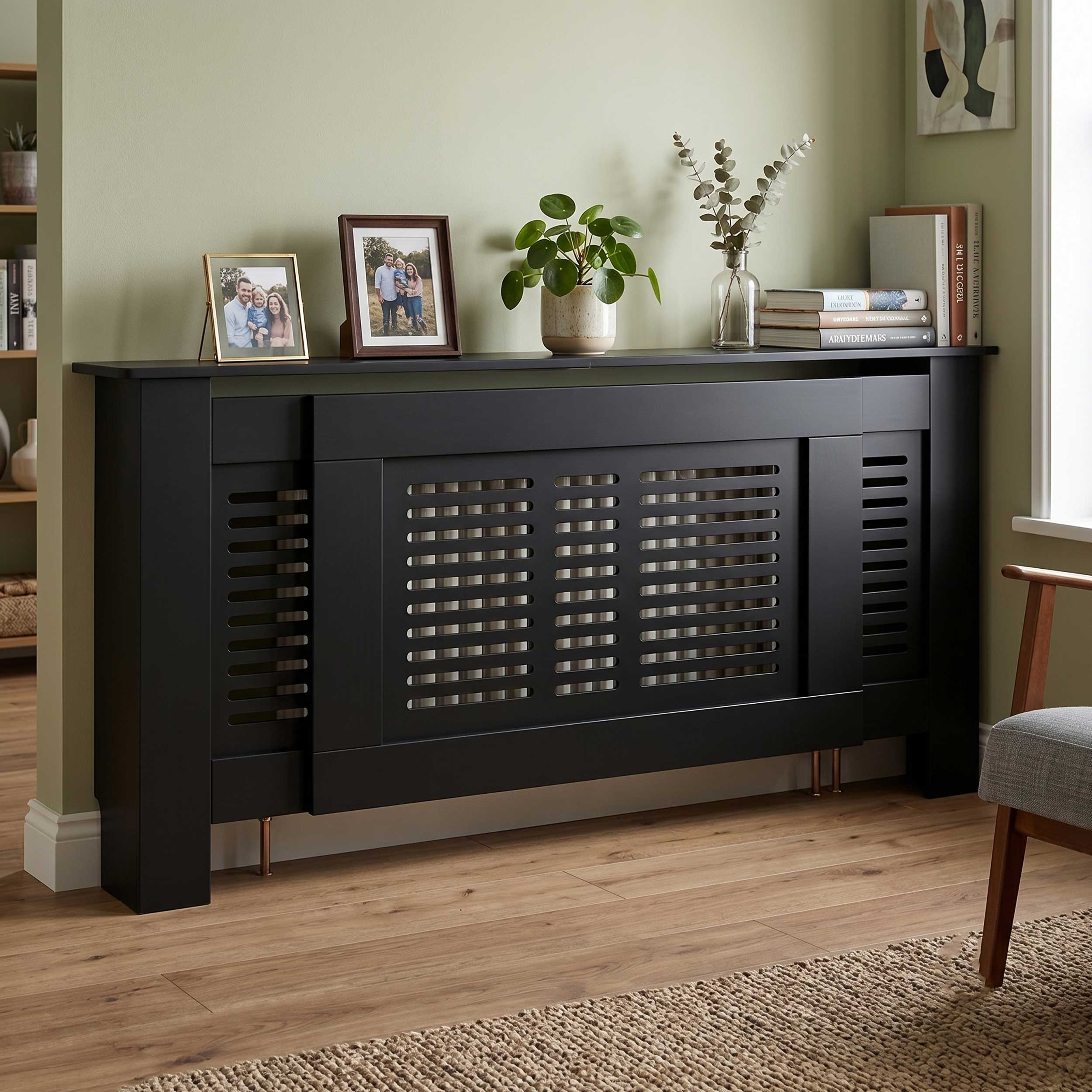 VDD Radiatorombouw - Uitschuifbaar tot 190 cm breed - Hout - Zwart - alternatieve afbeelding