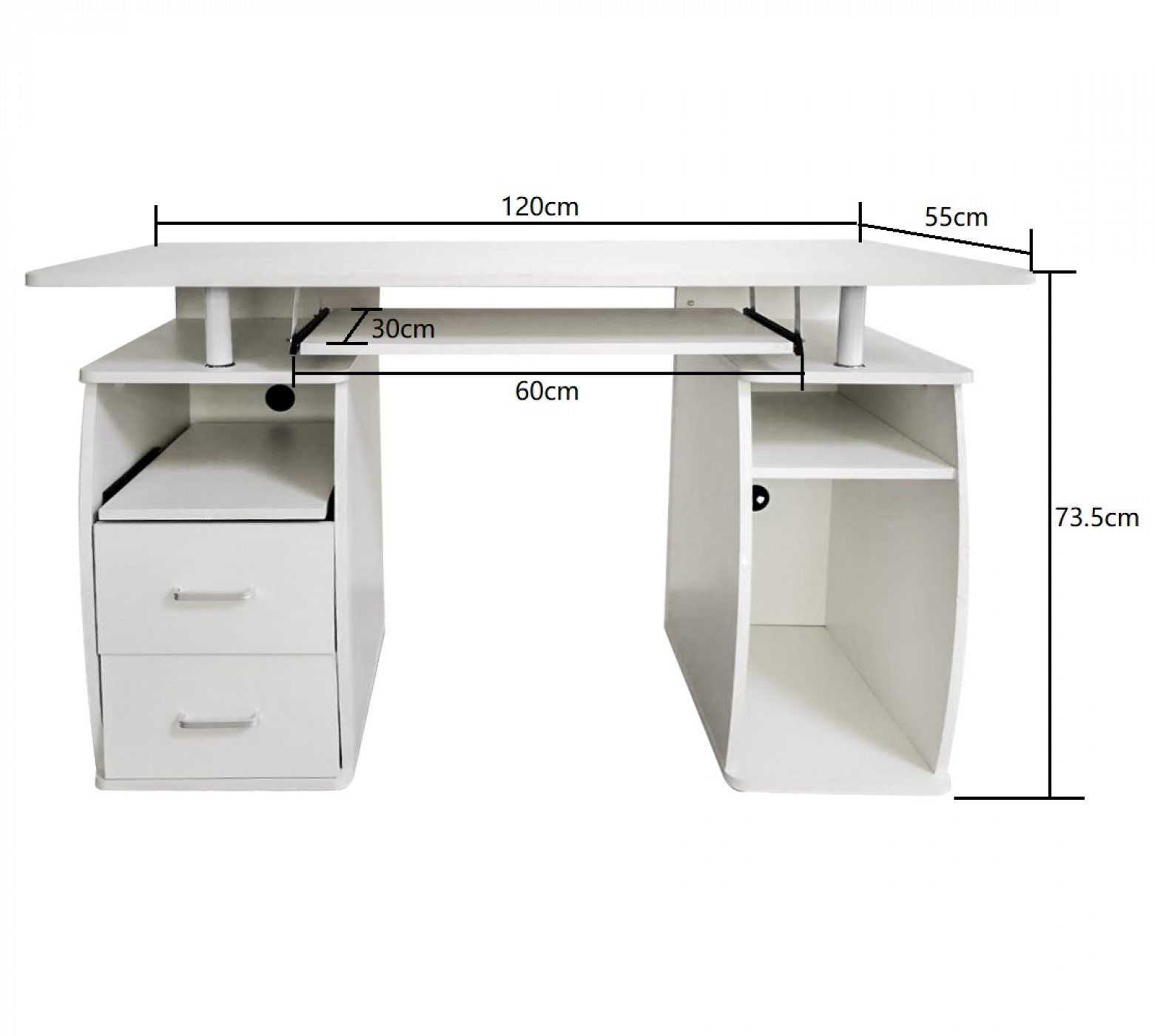 Bureau computertafel - praktisch veel opbergruimte in lades en vakken - 120 cm breed - wit - Meubel Plein Bureau computertafel - praktisch veel opbergruimte in lades en vakken - 120 cm breed - wit - Meubel Plein