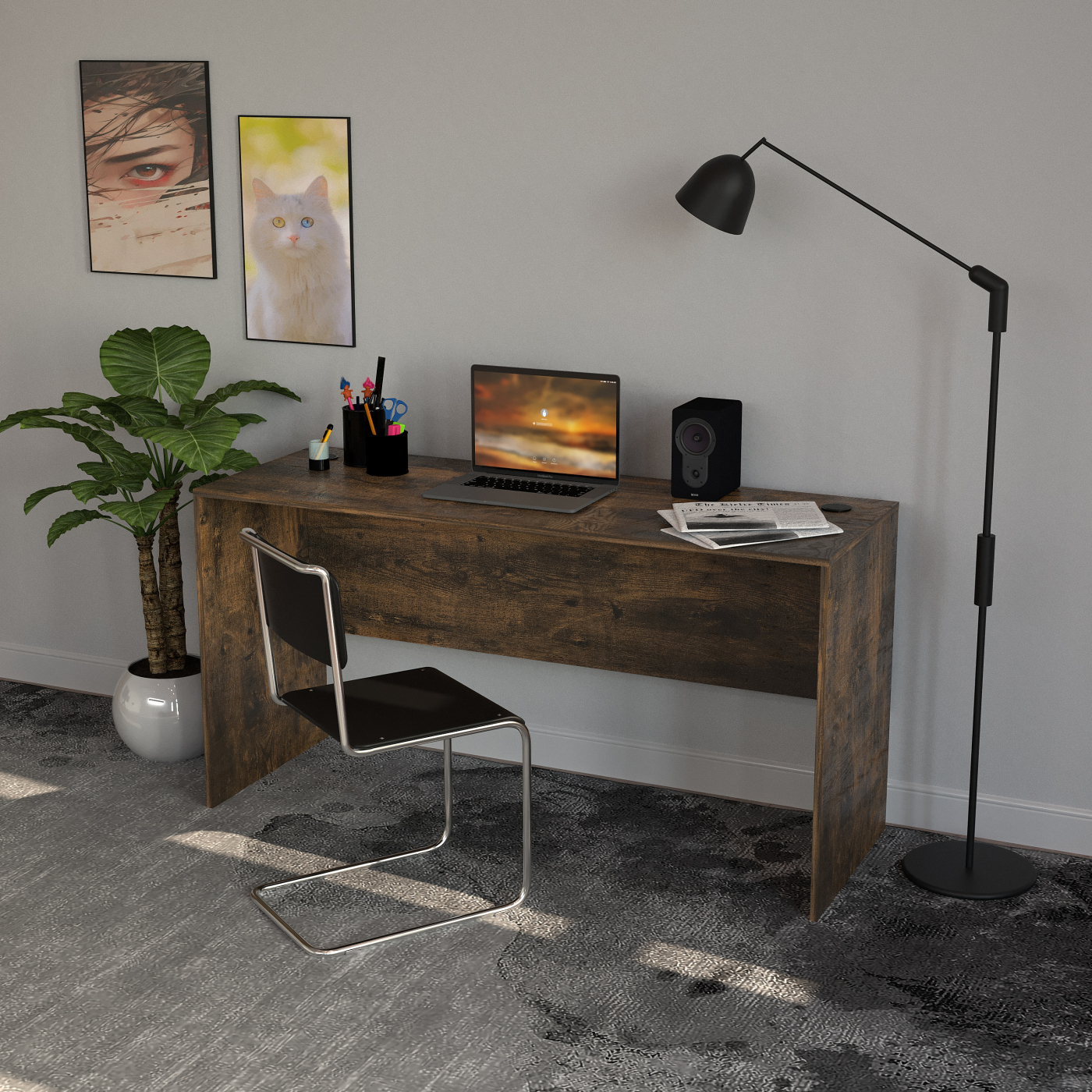 Bureau - laptoptafel - 140 cm breed en 50 cm diep - walnoot - Meubel Plein Bureau - laptoptafel - 140 cm breed en 50 cm diep - walnoot - Meubel Plein
