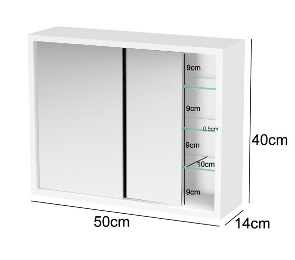 Medicijnkastje - spiegelkast boven wastafel badkamer toilet - schuifdeuren - 50 x 40 x 14 cm - Meubel Plein