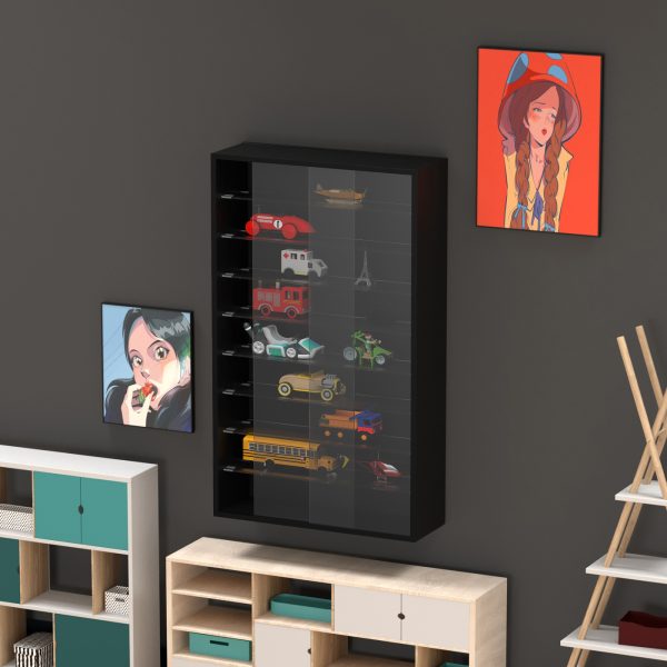 Vitrinekast staande hangende wandvitrine - schuifdeuren - 60 x 105 x 20 cm - Meubel Plein