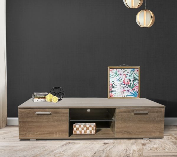 TV meubel dressoir Tenus - media meubel - met verlichting - 140 cm breed - donkerbruin - Meubel Plein