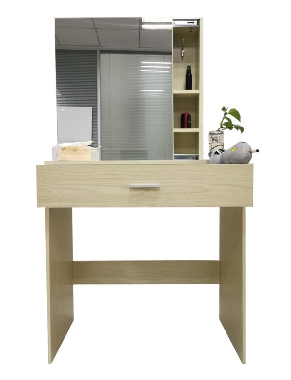 Kaptafel make up visagie opmaaktafel met spiegelkastje en opberglade lichtbruin - Meubel Plein