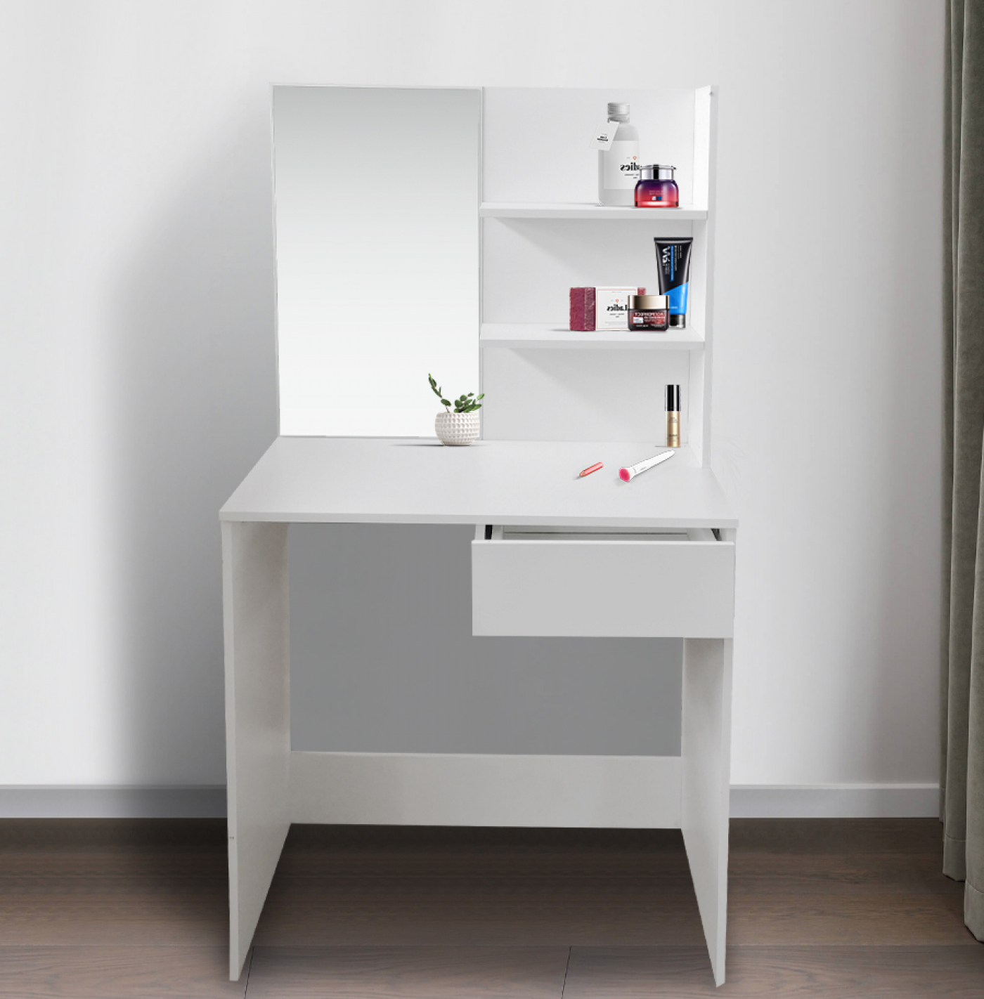 Kaptafel make-up visagie tafel - toilettafel - met spiegel - wit - alternatieve afbeelding