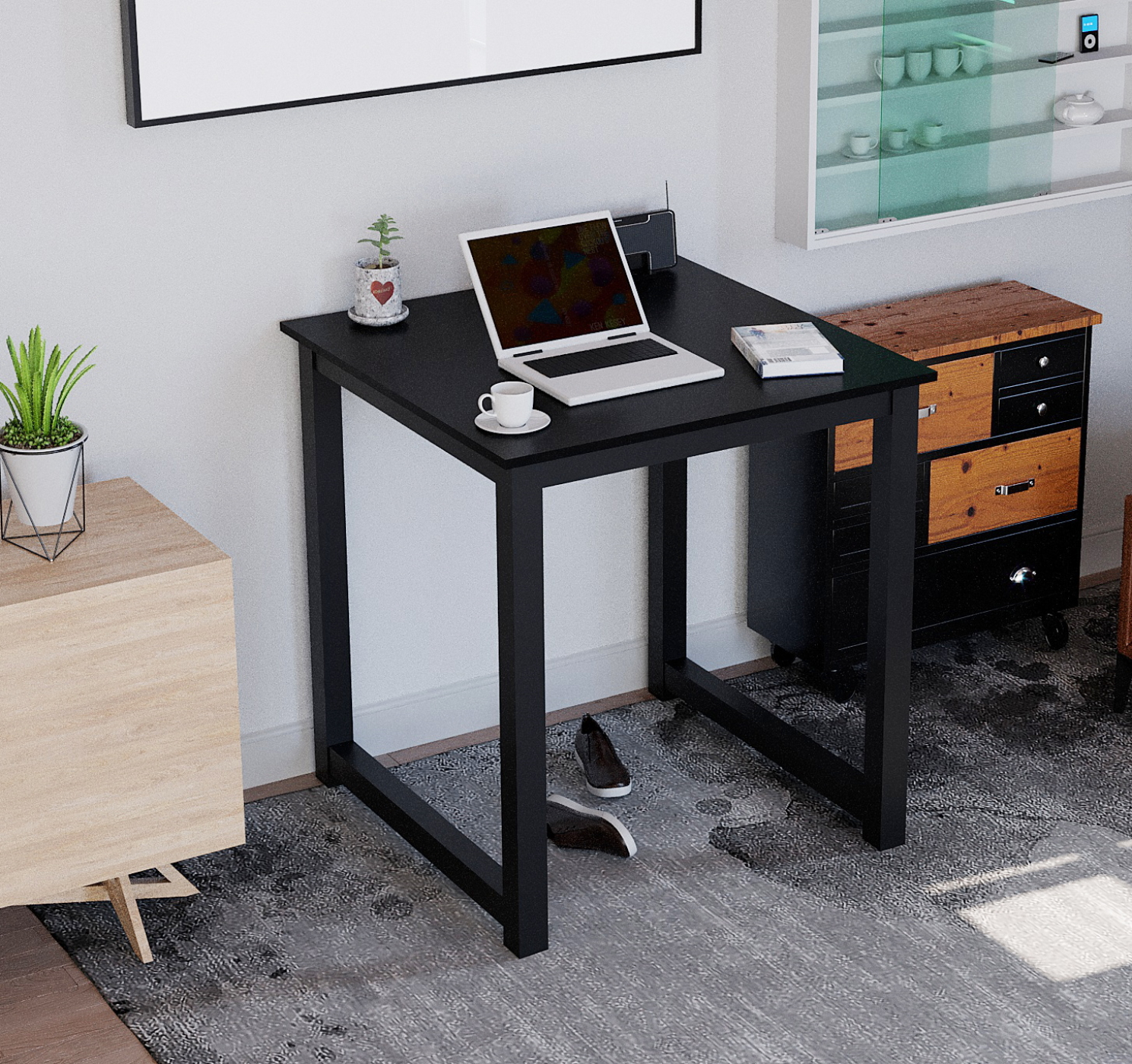 Keukentafel - bureau tafel - 75 cm x 75 cm - zwart - alternatieve afbeelding