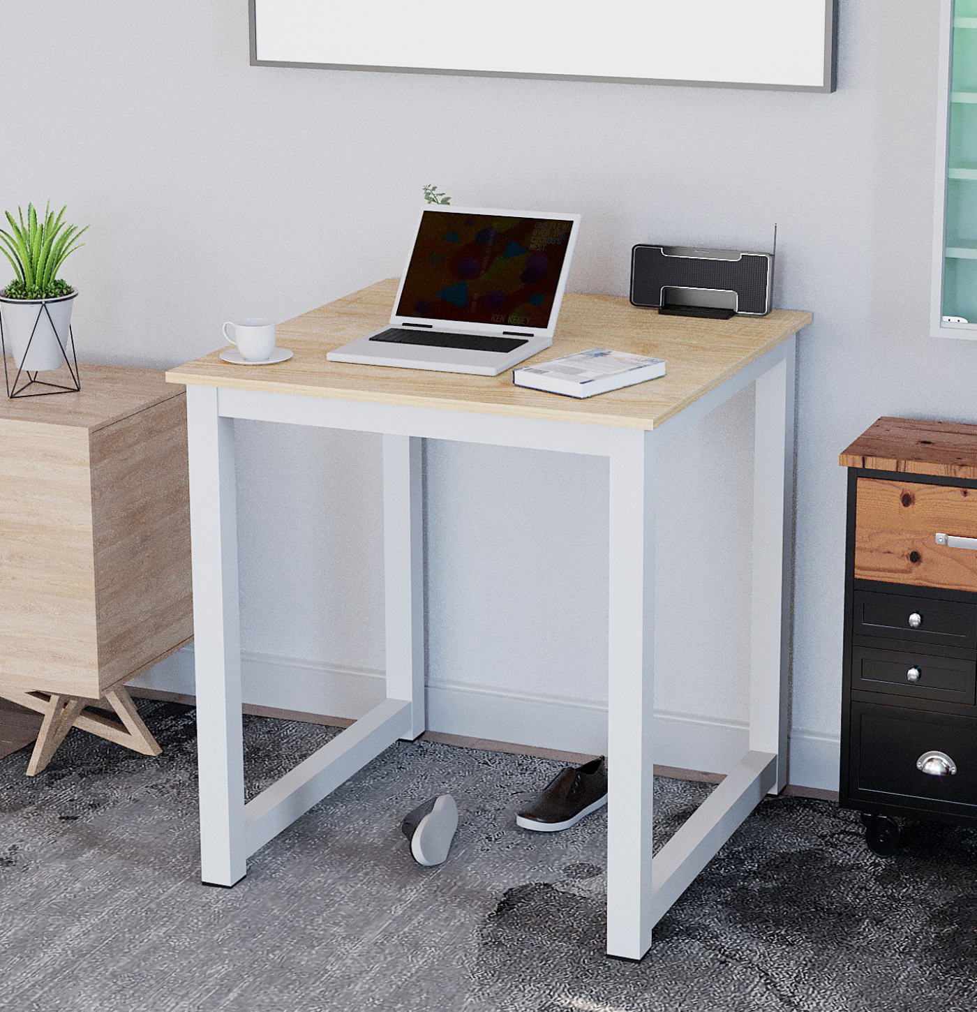 Keukentafel - bureau tafel - 75 cm x 75 cm - wit bruin - alternatieve afbeelding