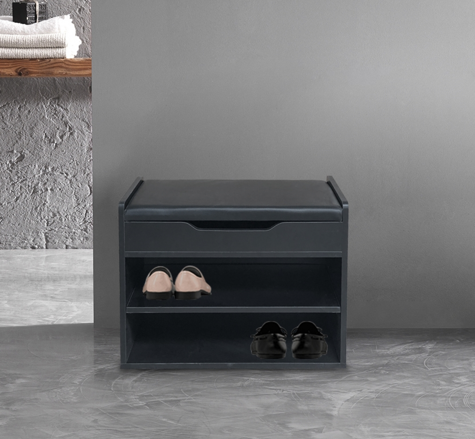 Schoenenkast - schoenenrek - schoenenbankje met opklapbaar zitkussen - alternatieve afbeelding