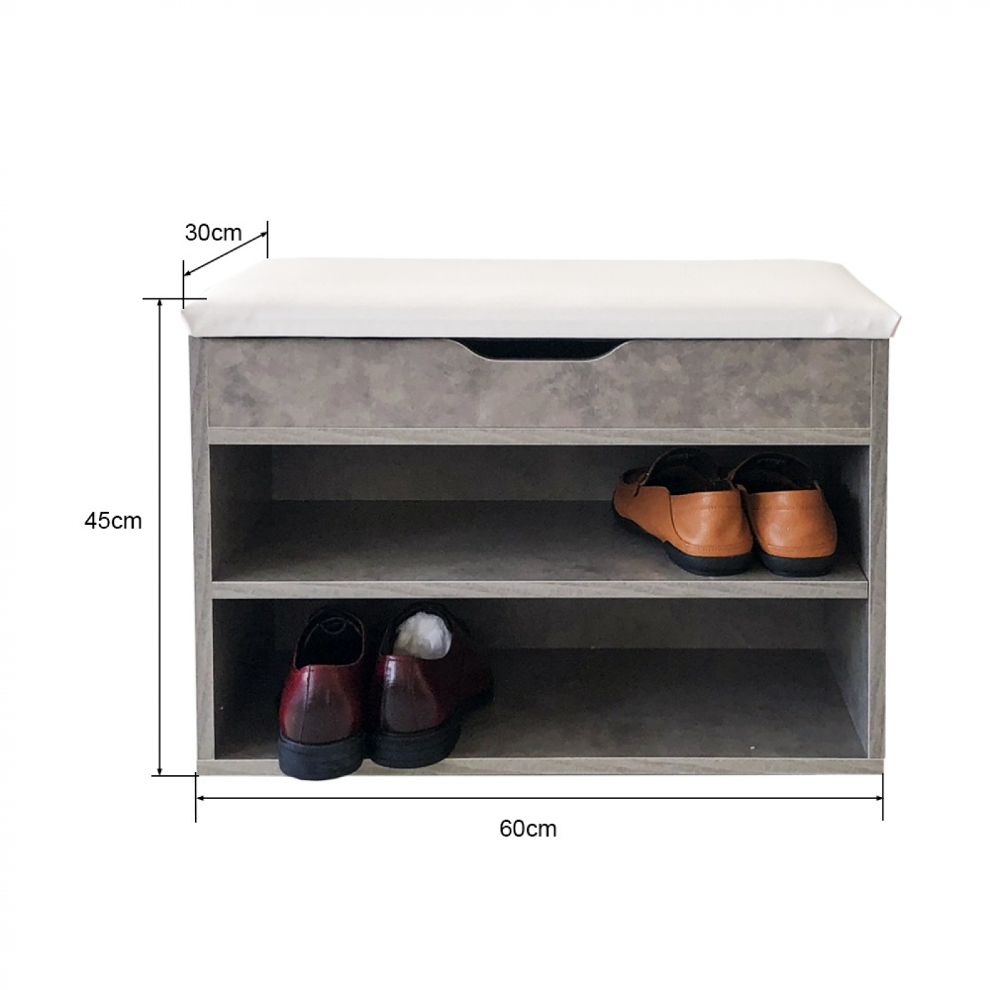 Halbankje schoenen opbergvakken - schoenenrek met zitkussen - industrieel grijs beton - Meubel Plein Halbankje schoenen opbergvakken - schoenenrek met zitkussen - industrieel grijs beton - Meubel Plein