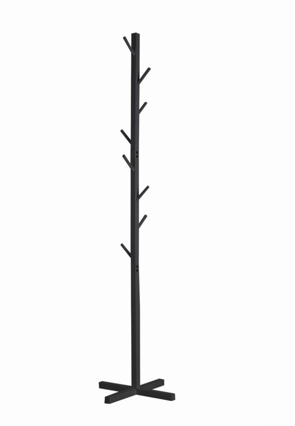 Staande kapstok hout - boom kapstok 8 haken - 176 cm hoog - zwart - Meubel Plein