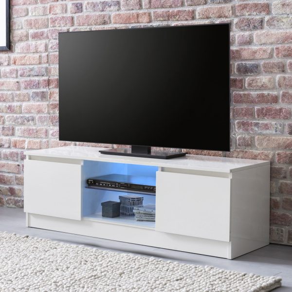 TV meubel - TV kast - led verlichting - 120 cm breed - wit - Meubel Plein