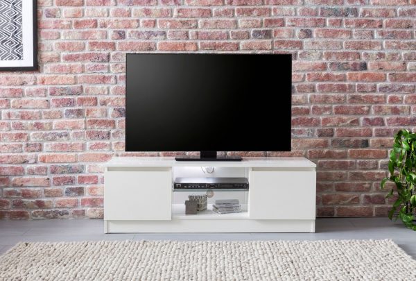 TV meubel - TV kast - led verlichting - 120 cm breed - wit - Meubel Plein