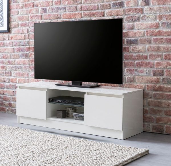 TV meubel - TV kast - led verlichting - 120 cm breed - wit - Meubel Plein