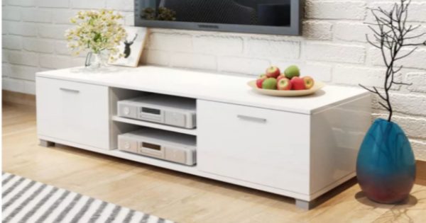 TV meubel - dressoir - led verlichting - 140 cm breed - wit - Meubel Plein