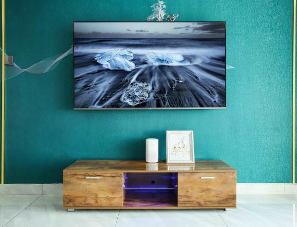 TV meubel - dressoir - led verlichting - 140 cm breed - bruin houtstructuur - Meubel Plein
