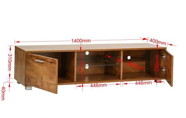TV meubel - dressoir - led verlichting - 140 cm breed - bruin houtstructuur - Meubel Plein