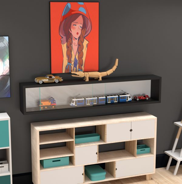 Vitrinekastje staande hangende wandvitrine - schuifdeuren - 95 x 18 x 12 cm - Meubel Plein
