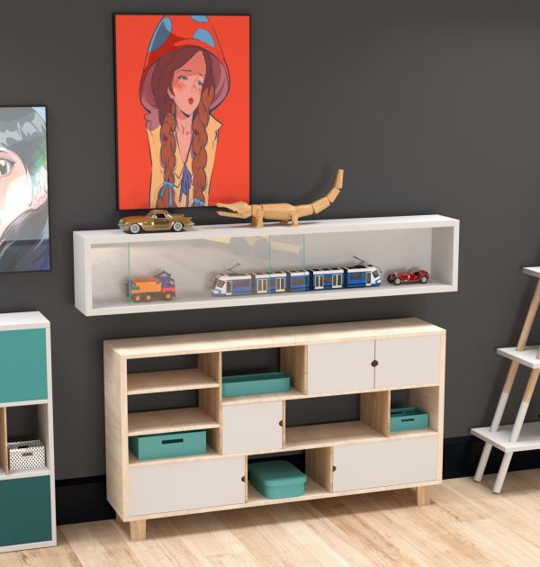 VDD Vitrinekastje staande hangende wandvitrine - schuifdeuren - 95 x 18 x 12 cm - Meubel Plein