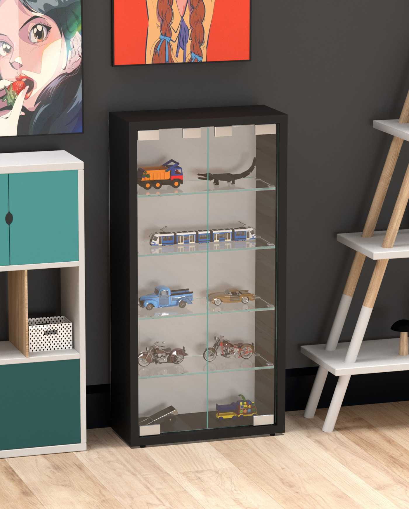 Vitrinekastje staande hangende wandvitrine - 40 x 60 x 13 cm - alternatieve afbeelding