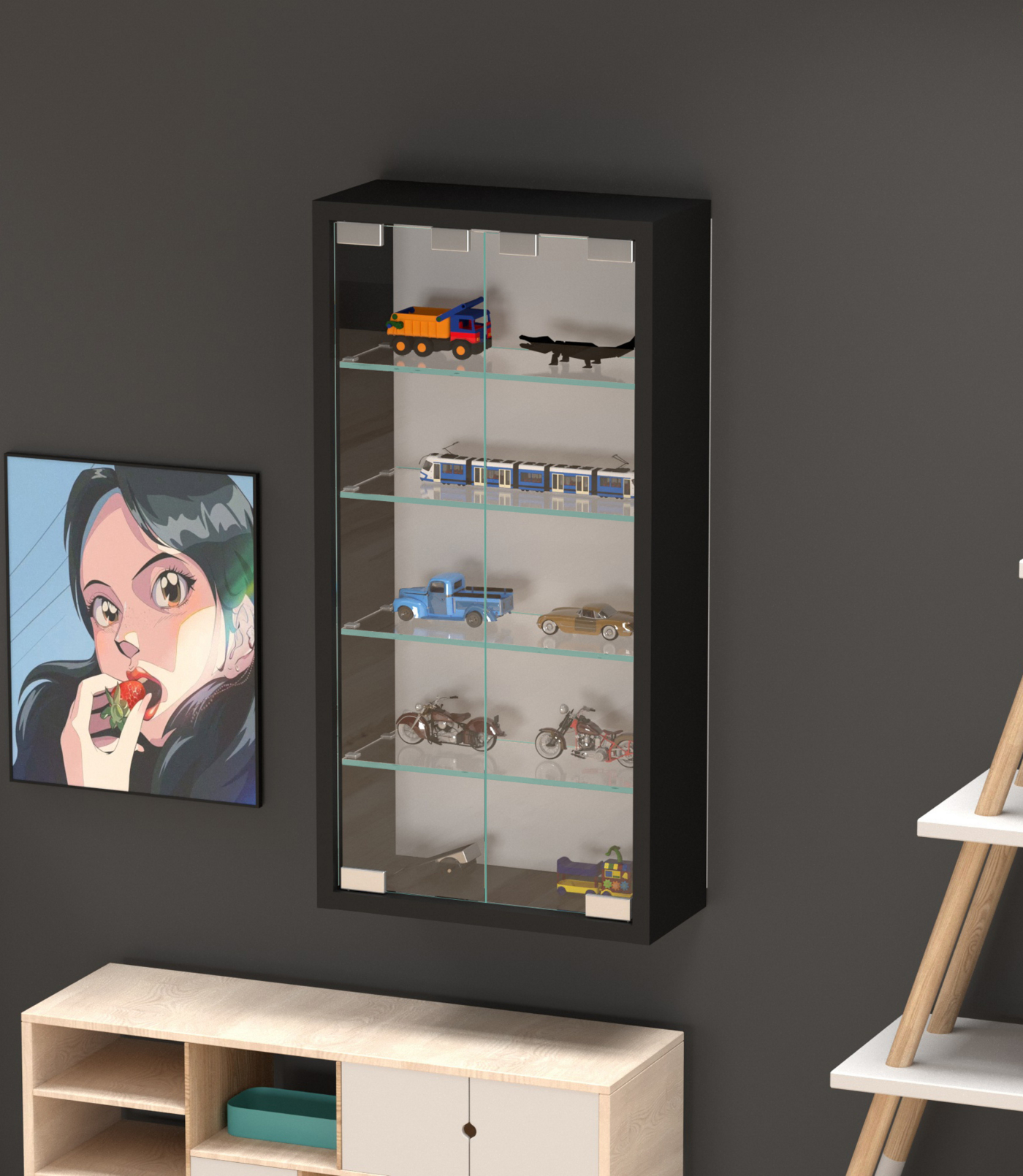 Vitrinekastje staande hangende wandvitrine - 40 x 60 x 13 cm - Meubel Plein Vitrinekastje staande hangende wandvitrine - 40 x 60 x 13 cm - Meubel Plein