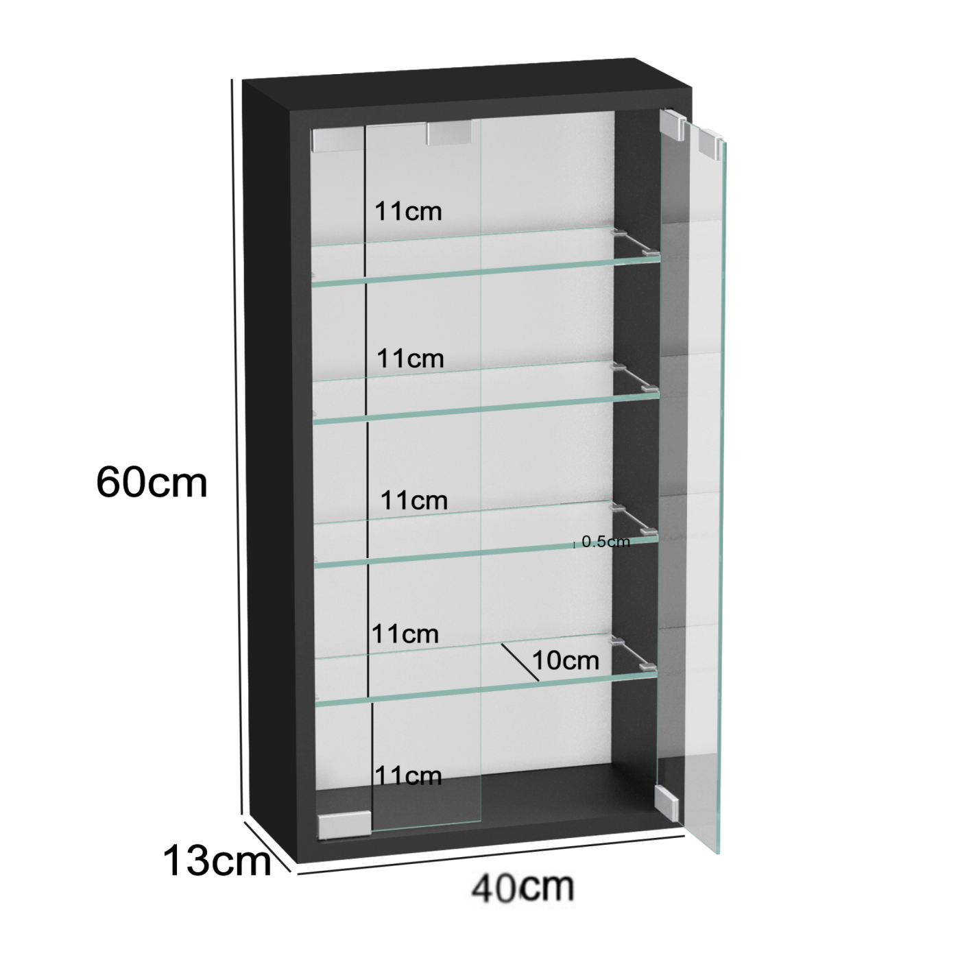 Vitrinekastje staande hangende wandvitrine - 40 x 60 x 13 cm - Meubel Plein Vitrinekastje staande hangende wandvitrine - 40 x 60 x 13 cm - Meubel Plein