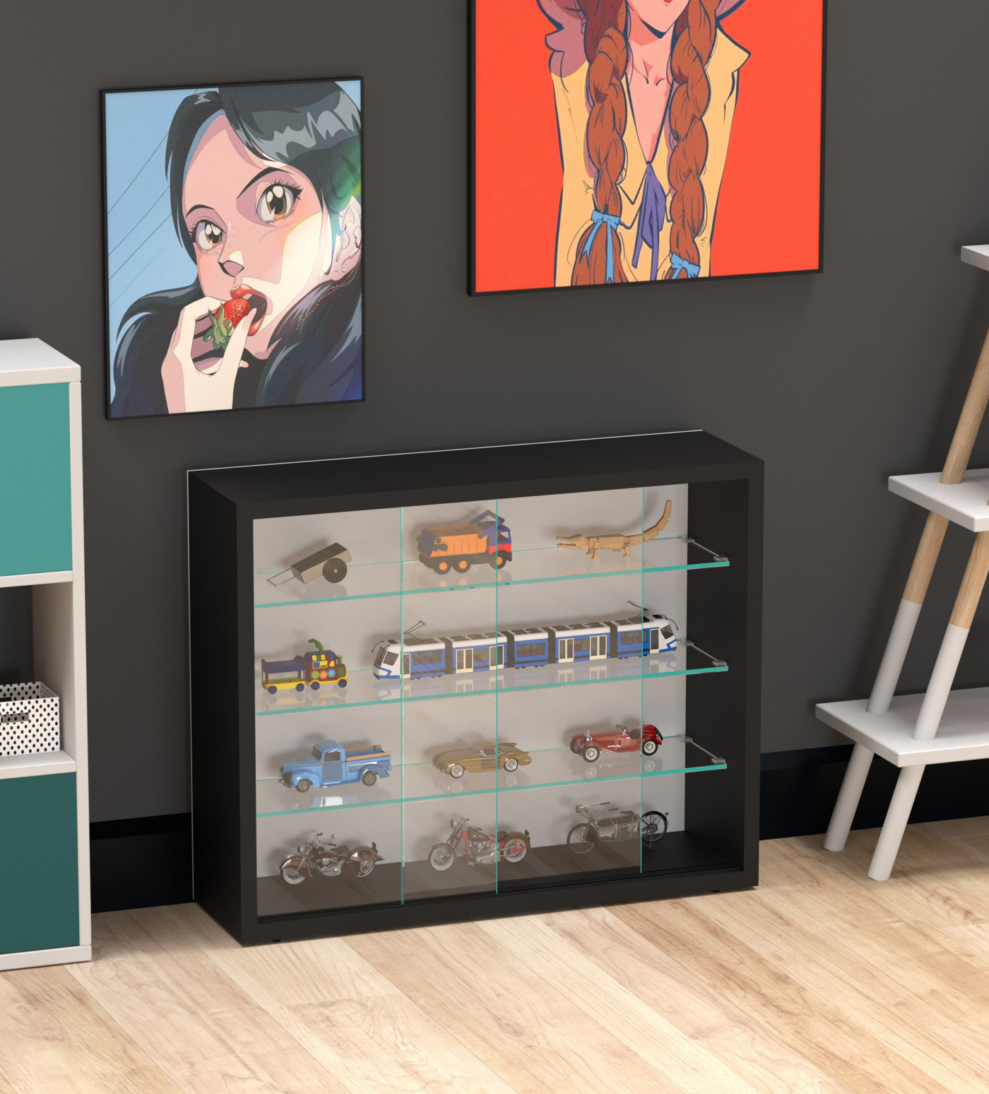 Vitrinekastje staande hangende wandvitrine - schuifdeuren - 50 x 40 x 13 cm - Meubel Plein Vitrinekastje staande hangende wandvitrine - schuifdeuren - 50 x 40 x 13 cm - Meubel Plein