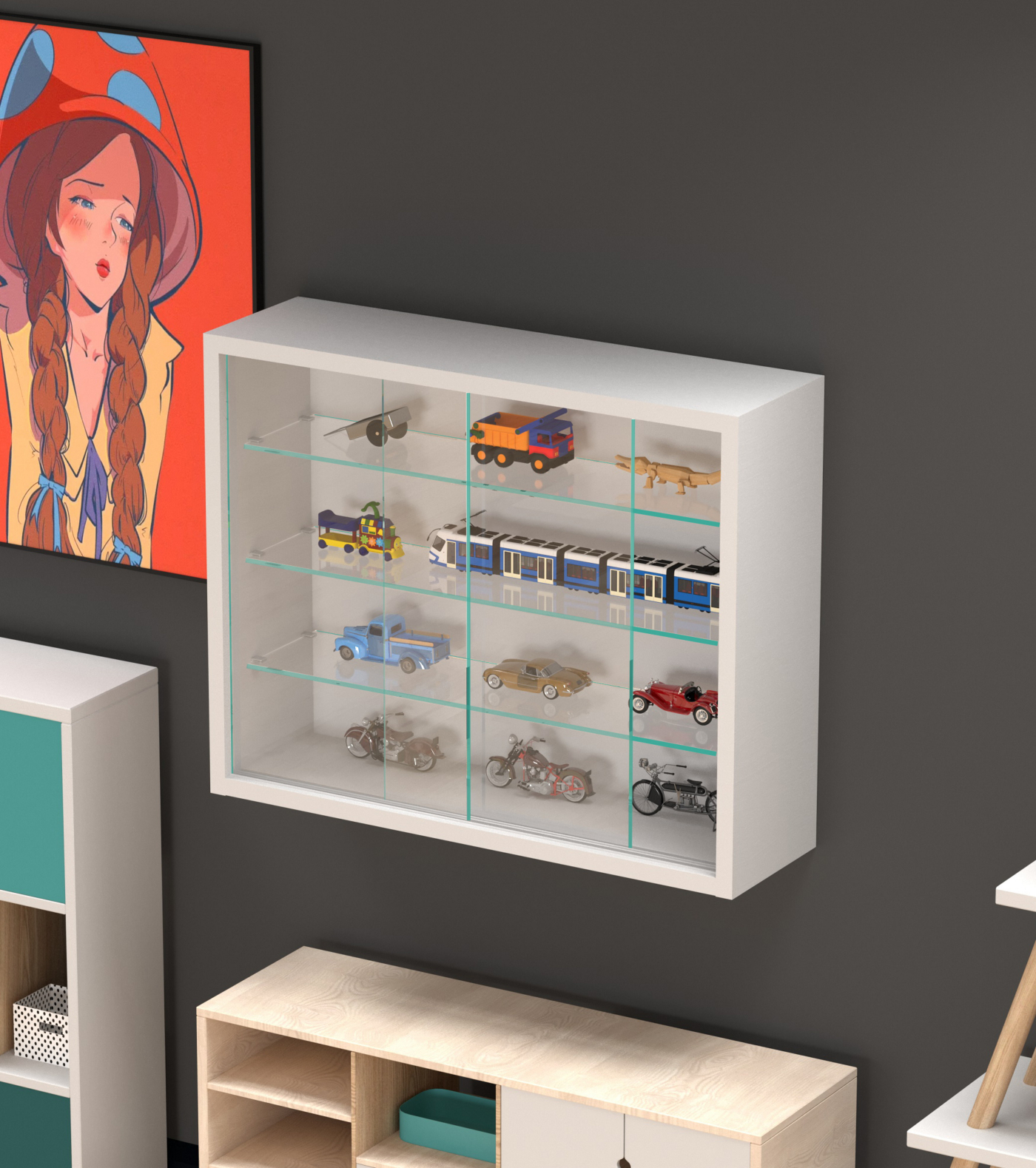 Vitrinekast staande hangende wandvitrine - schuifdeuren - 50 x 40 x 13 cm - alternatieve afbeelding