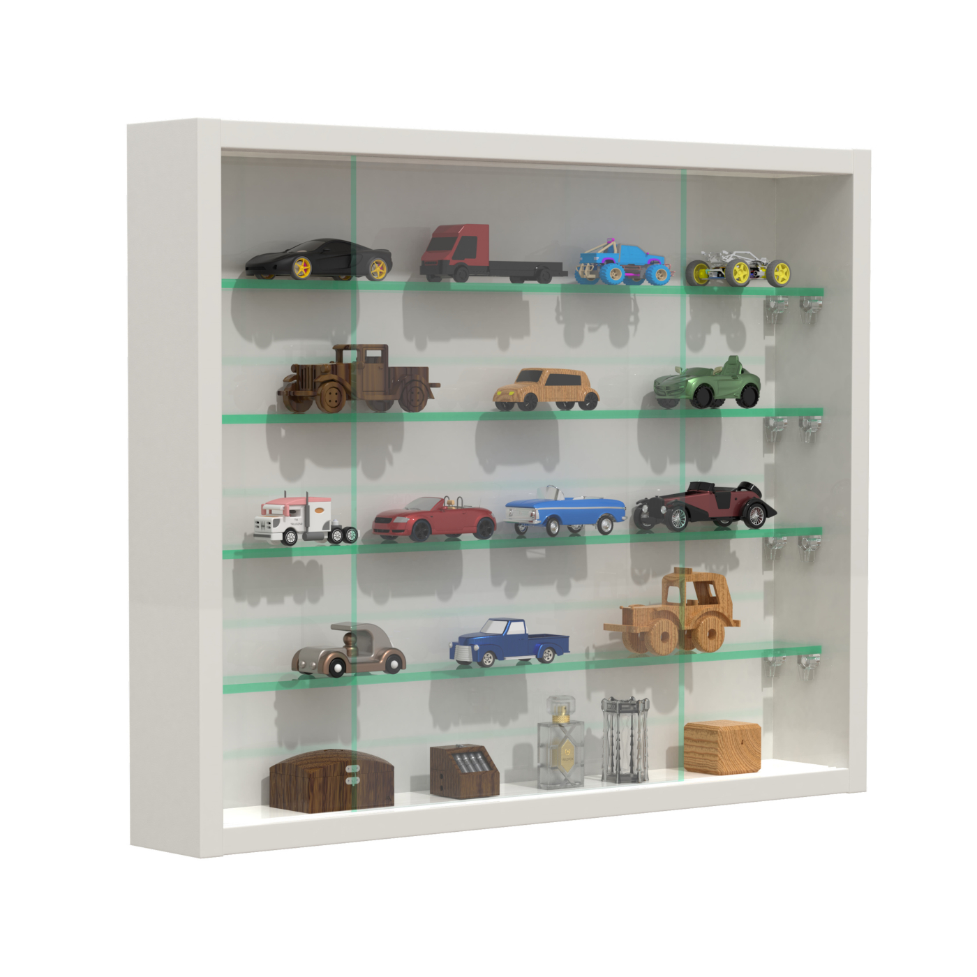 Vitrinekastje staande hangende wandvitrine - glasplanken 50 cm breed x 4.5 diep - schuifdeuren