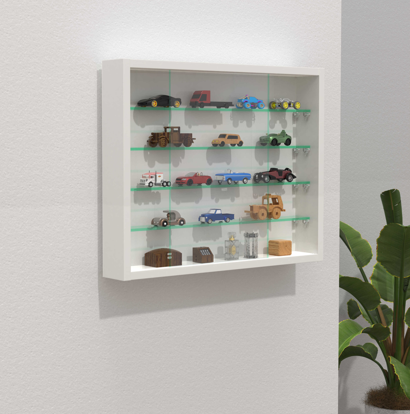 Vitrinekastje staande hangende wandvitrine - glasplanken 50 cm breed x 4.5 diep - schuifdeuren - alternatieve afbeelding