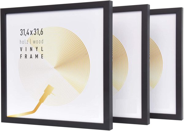 Vinyl lp platen wissellijst - frame lijst voor inlijsten LP vinyl elpee platen - hout - zwart - 3 stuks - Meubel Plein