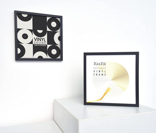 Vinyl lp platen wissellijst - frame lijst voor inlijsten LP vinyl elpee platen - hout - zwart - 3 stuks - Meubel Plein
