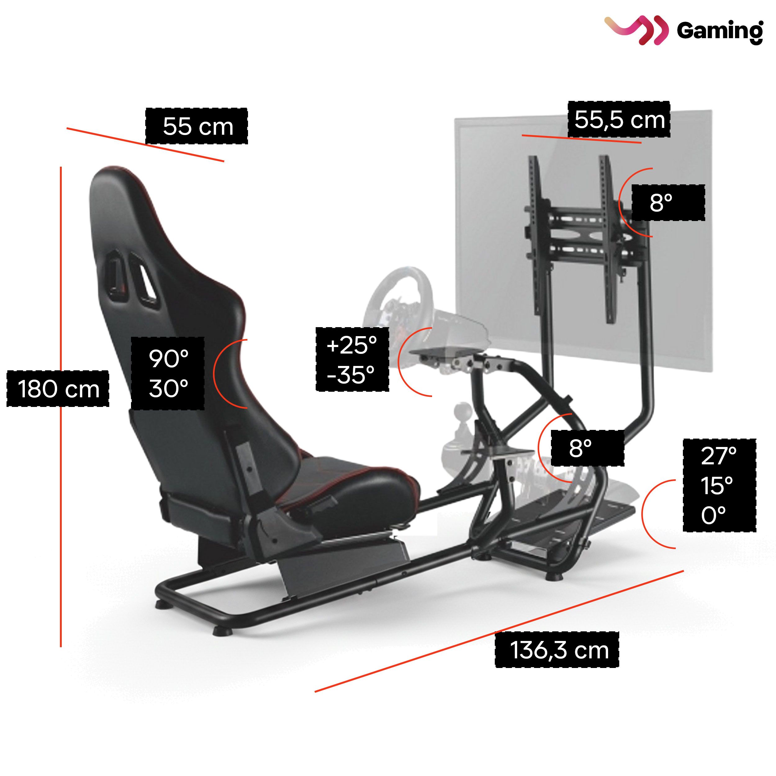 VDD Gaming ONE+ - Complete Racing Cockpit Simulator - Rood - Meubel-Plein VDD Gaming ONE+ - Complete Racing Cockpit Simulator - Rood - Meubel-Plein