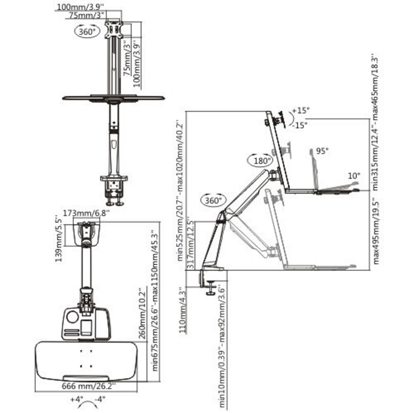 Zit sta werkplek - monitorbeugel met toetsenbord lade - werkstation - Meubel Plein Zit sta werkplek - monitorbeugel met toetsenbord lade - werkstation - Meubel Plein