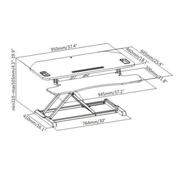 Bureau verhoger zit sta werkplek - ergonomisch hoogte verstelbaar bureau - 95 cm breed - Meubel Plein