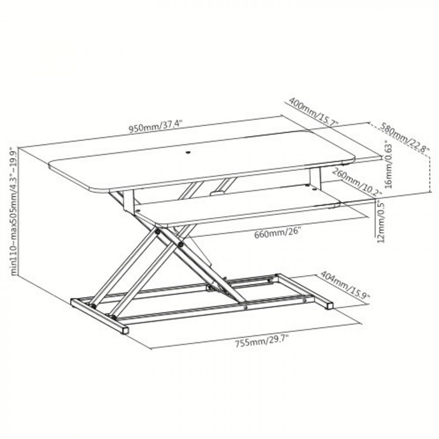 Zit sta bureau verhoger ergonomisch - werkstation hoogte verstelbaar - 95 cm breed - Meubel Plein Zit sta bureau verhoger ergonomisch - werkstation hoogte verstelbaar - 95 cm breed - Meubel Plein