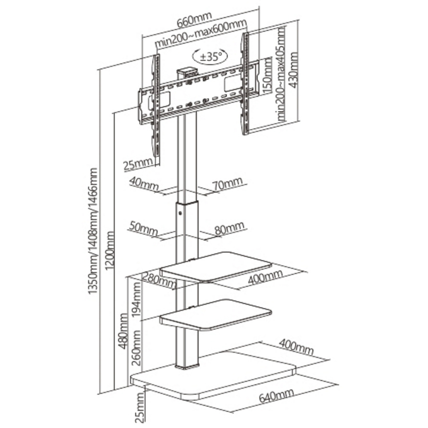 TV standaard met opbergplanken - draaibaar - 37 inch tot 75 inch - Meubel Plein TV standaard met opbergplanken - draaibaar - 37 inch tot 75 inch - Meubel Plein
