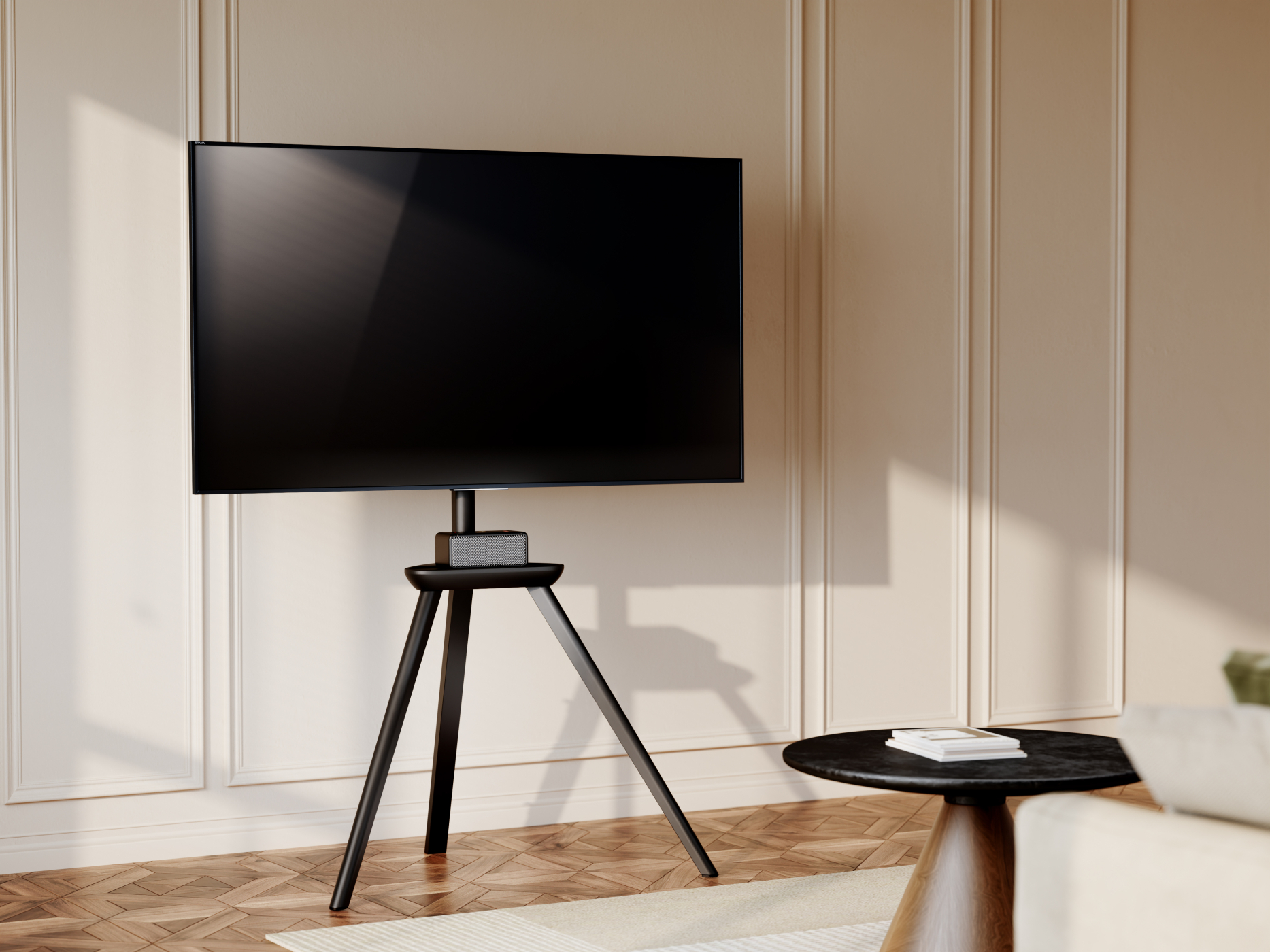 VDD TV Standaard - Vloerstandaard - Studio Statief - Schildersezel Design - Tot 65 inch - Zwart - Meubel Plein VDD TV Standaard - Vloerstandaard - Studio Statief - Schildersezel Design - Tot 65 inch - Zwart - Meubel Plein