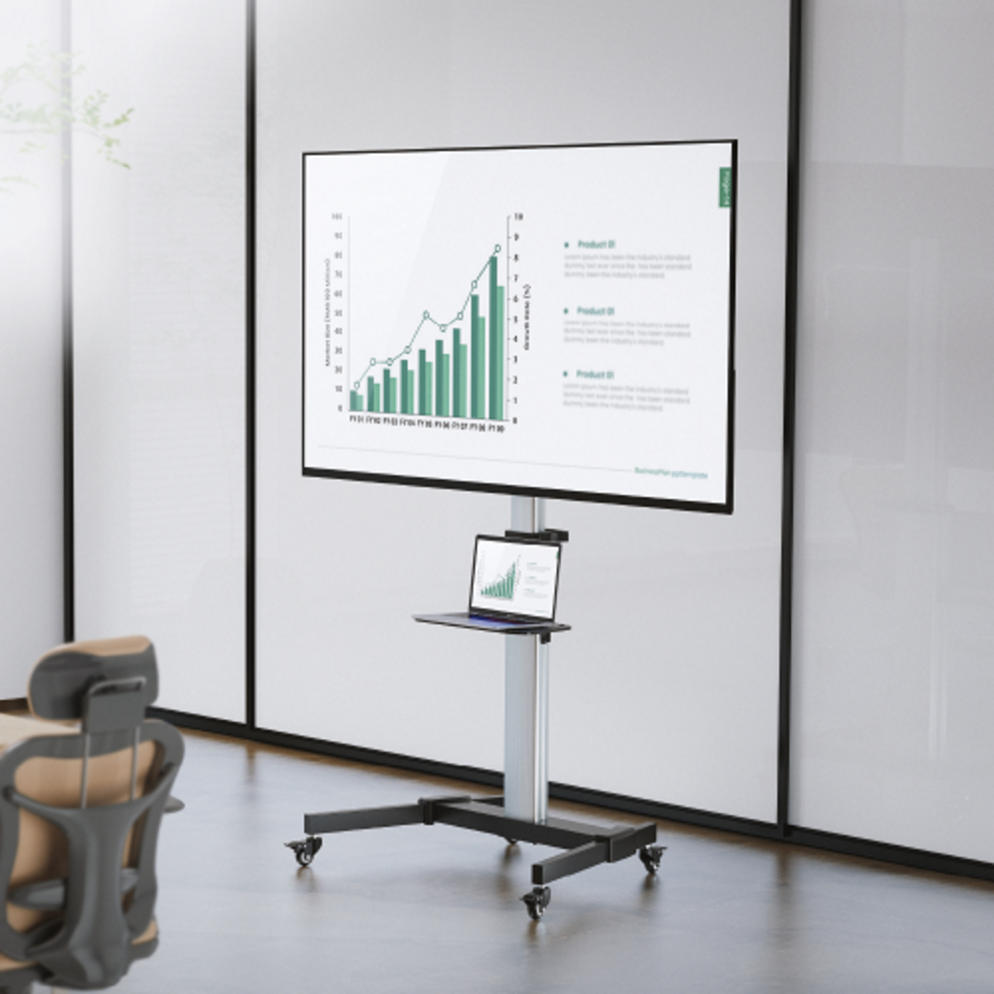 VDD TV Standaard - TV Statief - TV Voet - Monitor Standaard - Verrijdbaar & in Hoogte Verstelbaar 140 tot 160 cm - Draaibaar - Kantelbaar - alternatieve afbeelding