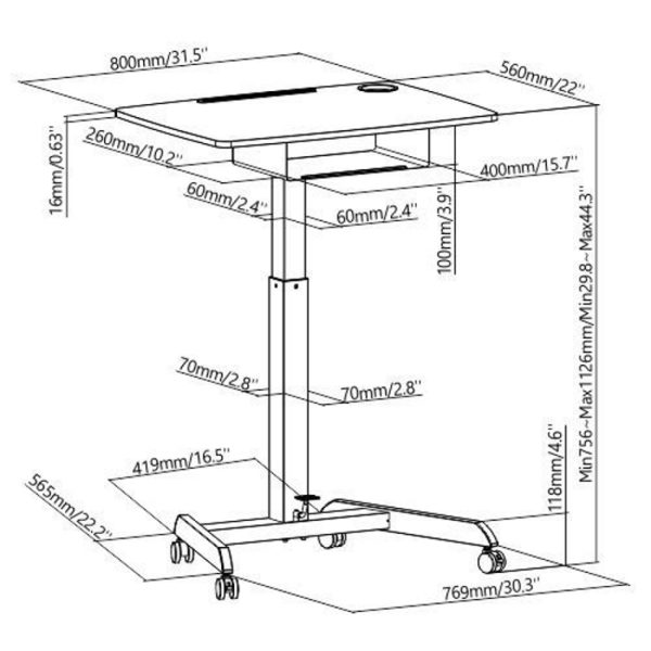 Zit sta bureau verrijdbaar - laptoptafel - verrijdbaar workstation - presentatie lessenaar - Meubel Plein
