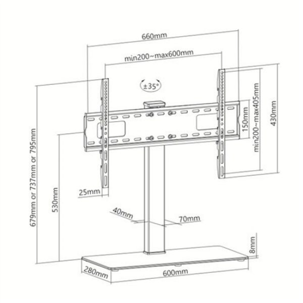 TV standaard - tv statief - tv voet - tafelmodel - draaibaar - hoogte verstelbaar 67 cm tot 79 cm - Meubel Plein