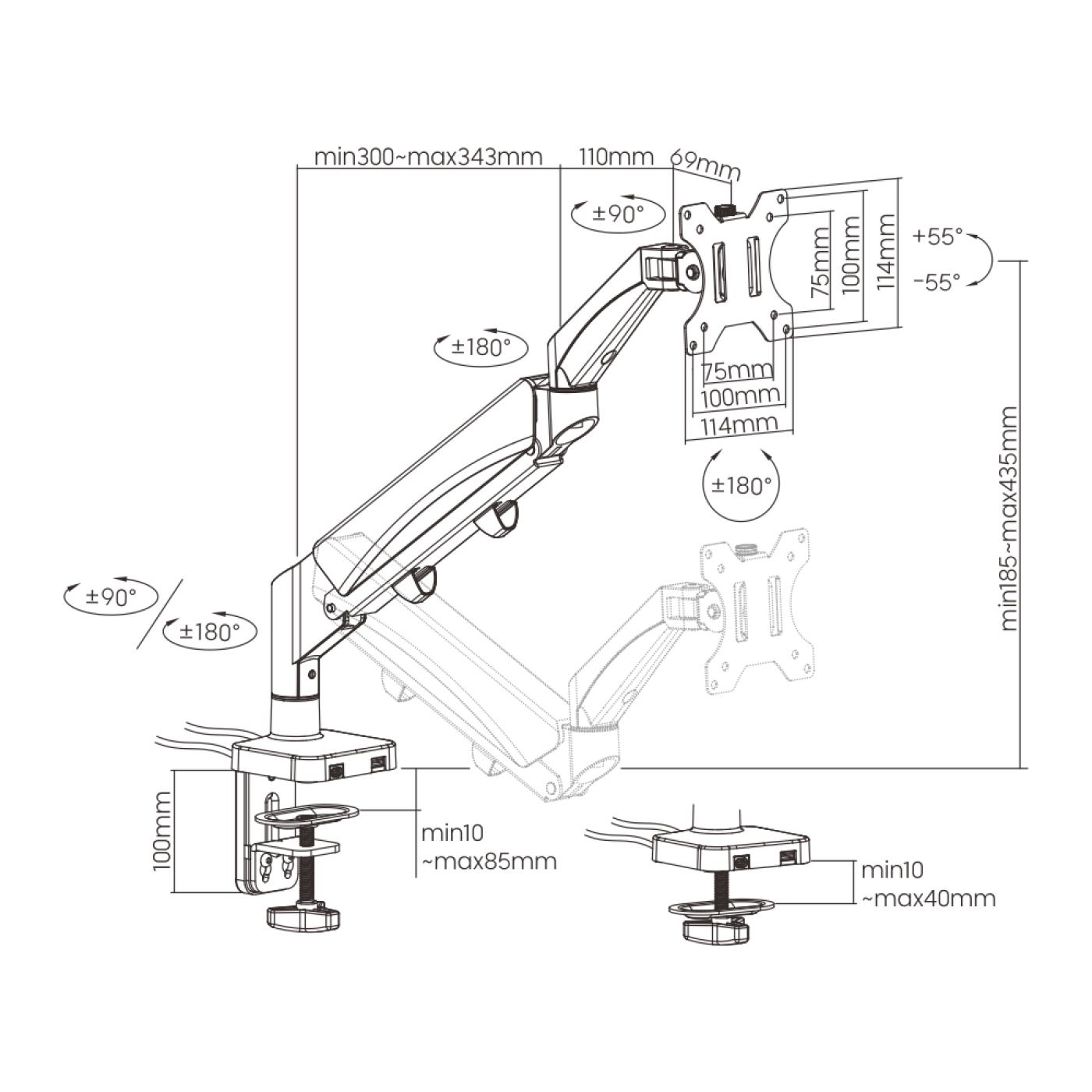Monitorbeugel gasveer - monitorarm - usb 3.0 en type c - draaibaar kantelbaar roteerbaar - Meubel Plein Monitorbeugel gasveer - monitorarm - usb 3.0 en type c - draaibaar kantelbaar roteerbaar - Meubel Plein
