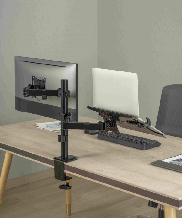 Monitorarm met laptopstandaard - draaibaar roteerbaar kantelbaar hoogte verstelbaar - 17 - 32 inch scherm - Meubel Plein