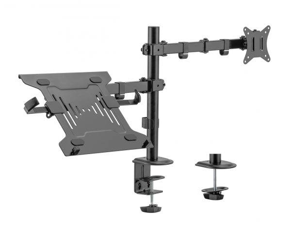 Monitorarm met laptopstandaard - draaibaar roteerbaar kantelbaar hoogte verstelbaar - 17 - 32 inch scherm - Meubel Plein