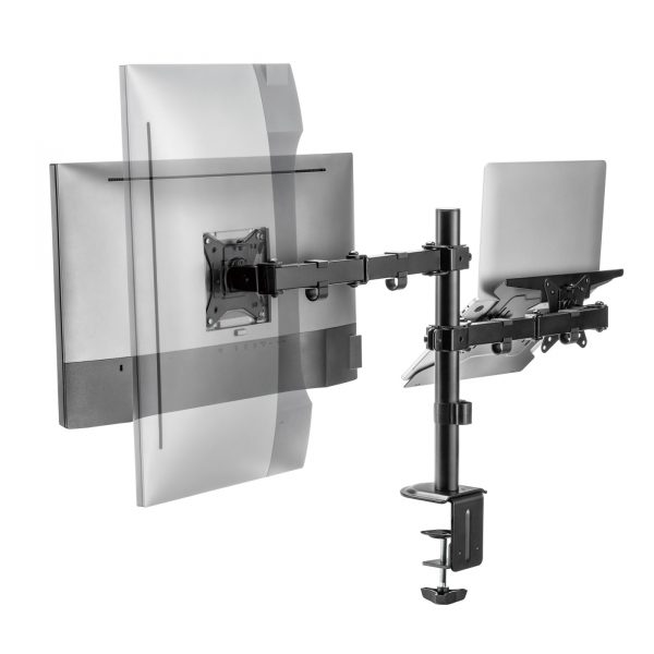 Monitorarm met laptopstandaard - draaibaar roteerbaar kantelbaar hoogte verstelbaar - 17 - 32 inch scherm - Meubel Plein