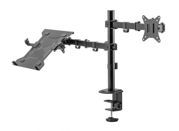 Monitorarm met laptopstandaard - draaibaar roteerbaar kantelbaar hoogte verstelbaar - 17 - 32 inch scherm - Meubel Plein