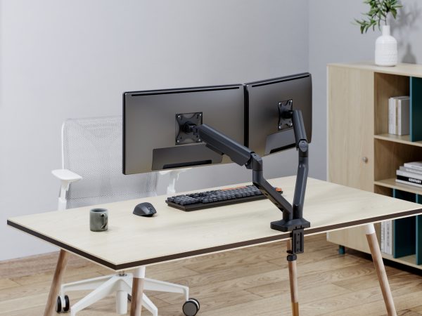 VDD Dubbele Monitor Arm - Monitor Beugel - Scherm Beugel - In Hoogte Verstelbaar - Voor 2 Schermen - Ergonomisch Ontwerp - Zwart - Meubel Plein