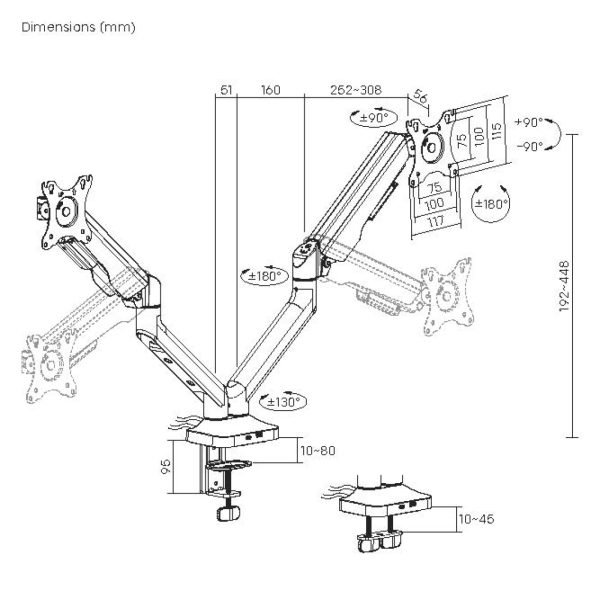 VDD Dubbele Monitor Arm - Monitor Beugel - Scherm Beugel - In Hoogte Verstelbaar - Voor 2 Schermen - Ergonomisch Ontwerp - Zwart - Meubel Plein