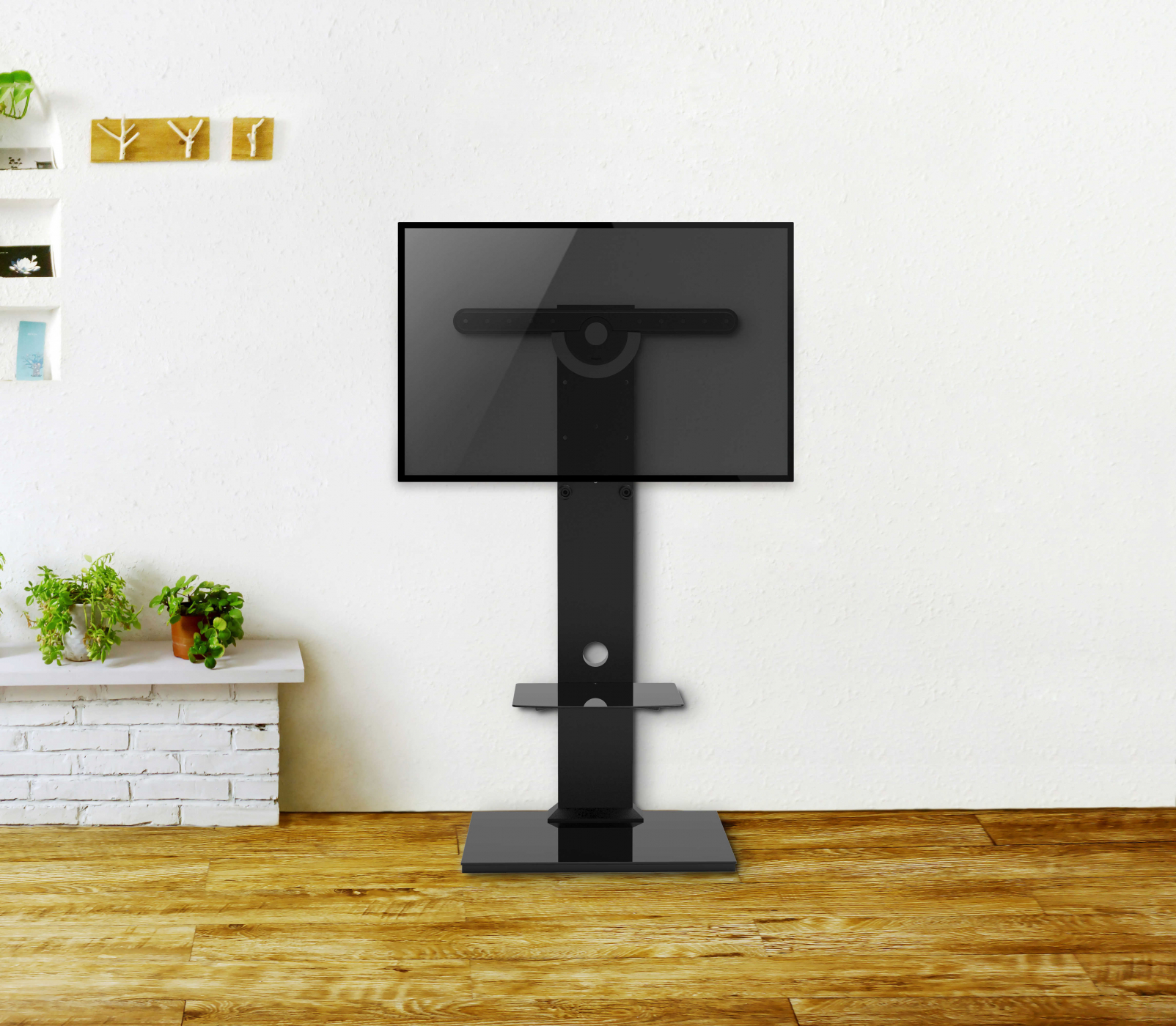 TV standaard - tv statief voet - hout met glas - hoogte verstelbaar tot 125 cm - Meubel Plein TV standaard - tv statief voet - hout met glas - hoogte verstelbaar tot 125 cm - Meubel Plein